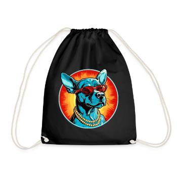 Blue dog with sunglasses - Drawstring Bag - black - Front