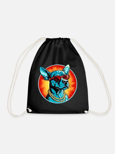 Blue dog with sunglasses - Drawstring Bag - black