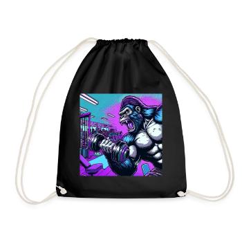 Gorille avec haltère, singe, entraînement, remise en forme, - Sac de sport léger - noir - Devant
