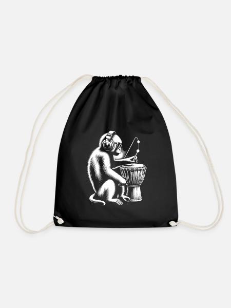 Affe mit Djembe - Djembe-Virtuose - Turnbeutel - Schwarz