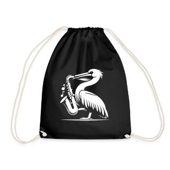 Saxophon-Schwingen - Pelikan mit Saxophon - Turnbeutel - Schwarz - Vorne