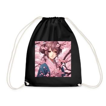 Weiblicher Charakter Universum Manga Kawaii Blumen - Turnbeutel - Schwarz - Vorne