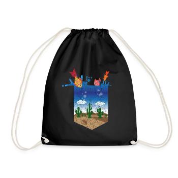 Fish aquarium splash bag gift - Drawstring Bag - black - Front