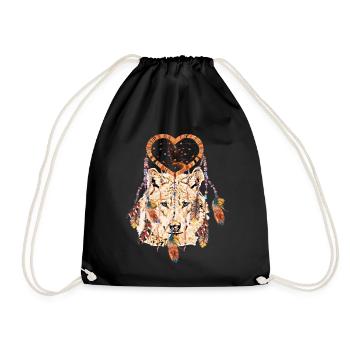 Wolf Dream Catcher Falcon - blue eyes - Drawstring Bag - black - Front
