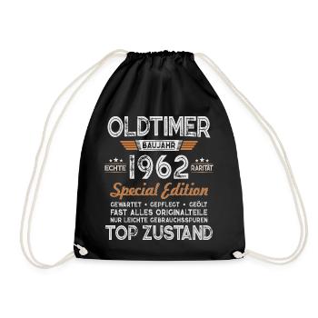 Oldtimer Baujahr 1962 Jahrgang Geburtstag Geschenk - Turnbeutel - Schwarz - Vorne