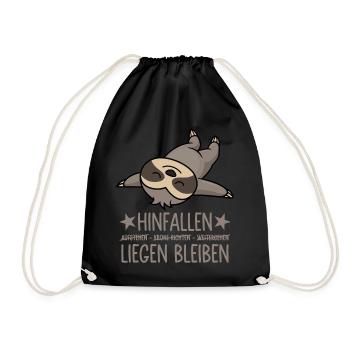 Hinfallen liegen bleiben - Lustiges Faultier - Turnbeutel - Schwarz - Vorne