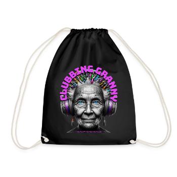 CLUBBING GRANNY - Cool Grandmother with Headphones - Drawstring Bag - black - Front