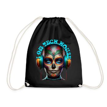 I AM TECH HOUSE - Cool Human with Headphones! - Drawstring Bag - black - Front