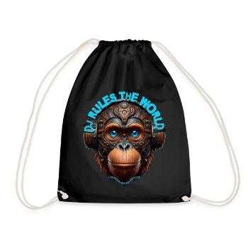 DJ RULES THE WORLD –Cool Orangutan with Headphones - Drawstring Bag - black - Front