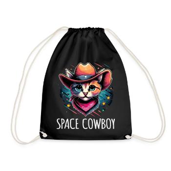 Space Cowboy Katze Illustration Sketch Sterne - Turnbeutel - Schwarz - Vorne
