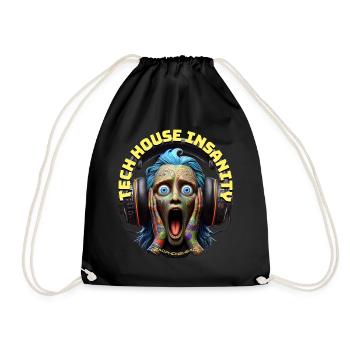 TECH HOUSE INSANITY - Funny Dude with Headphones! - Drawstring Bag - black - Front