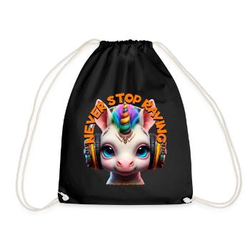 NEVER STOP RAVING - Cute Unicorn with Headphones! - Drawstring Bag - black - Front