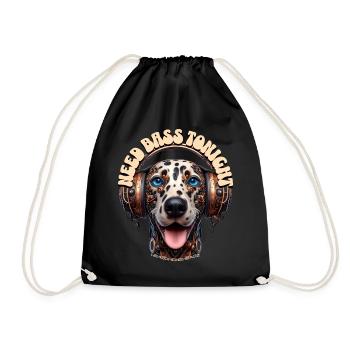NEED BASS TONIGHT - Dalmatian Dog with Headphones! - Drawstring Bag - black - Front