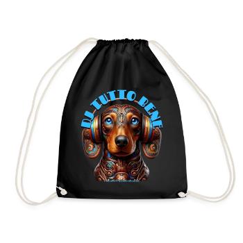 DJ TUTTO BENE – Cute Dachshund with Headphones! - Drawstring Bag - black - Front