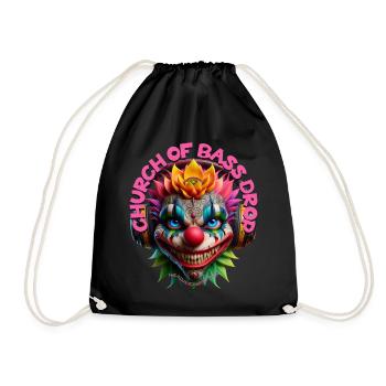 CHURCH OF BASS DROP - Cool Clown with Headphones! - Drawstring Bag - black - Front