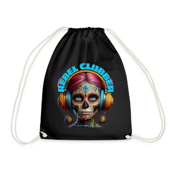 REBEL CLUBBER - Cool Woman with Headphones! - Drawstring Bag - black - Front
