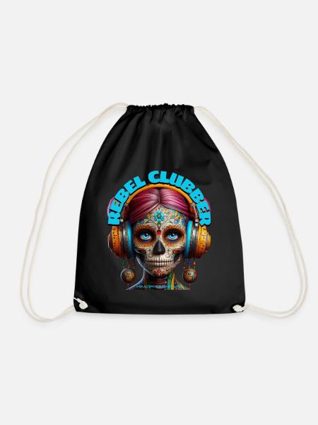 REBEL CLUBBER - Cool Woman with Headphones! - Drawstring Bag - black