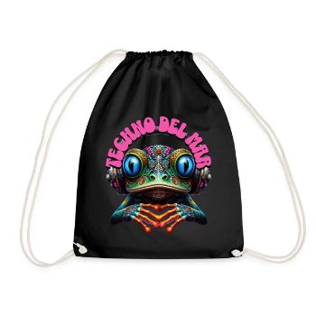 TECHNO DEL MAR - Cute Frog with Headphones! - Drawstring Bag - black - Front