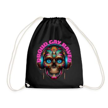 PROUD GAY RAVER - Cool Skull with Headphones! - Drawstring Bag - black - Front