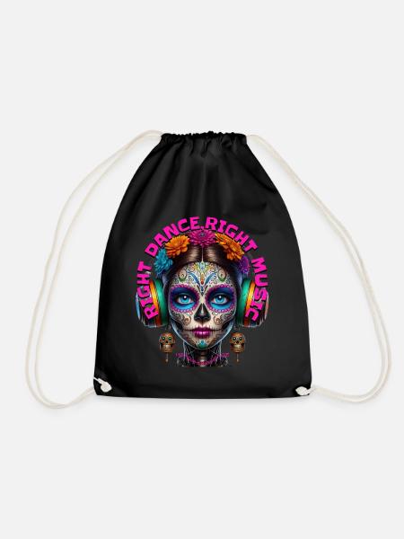 RIGHT DANCE, RIGHT MUSIC - Cool Human & Headphones - Drawstring Bag - black