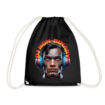 DJ NON-BINARY - Cool Human with Headphones! - Drawstring Bag - black - Front