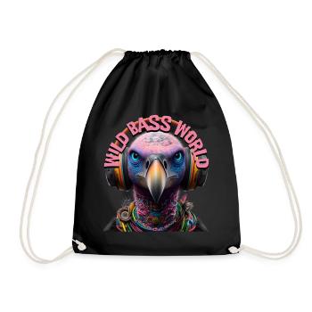 WILD BASS WORLD - Cool Vulture with Headphones! - Drawstring Bag - black - Front