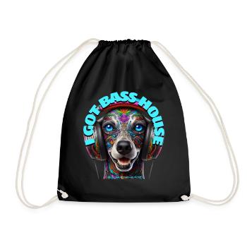 I GOT BASS HOUSE - Cute Poodle with Headphones! - Drawstring Bag - black - Front