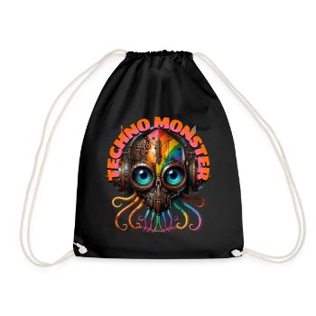 TECHNO MONSTER – Cool Octopussy with Headphones! - Drawstring Bag - black - Front