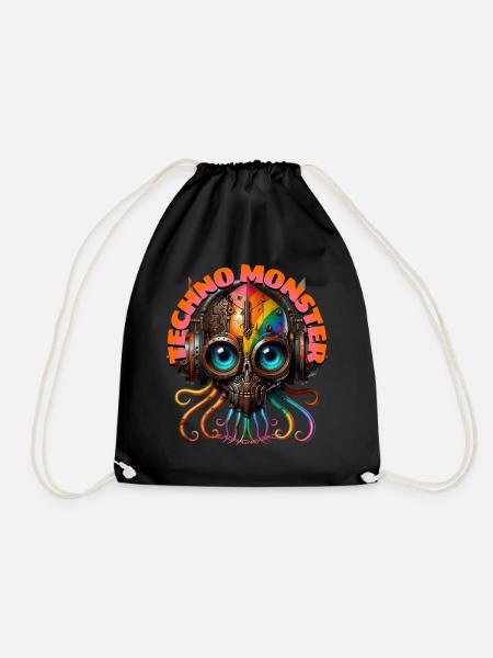 TECHNO MONSTER – Cool Octopussy with Headphones! - Drawstring Bag - black