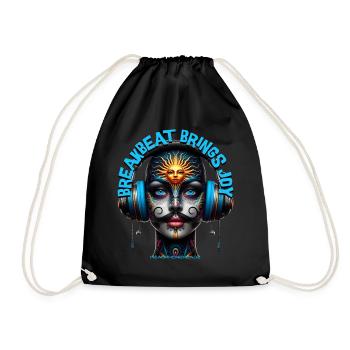 BREAKBEAT BRINGS JOY - Cool Human with Headphones! - Drawstring Bag - black - Front