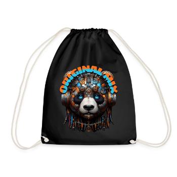 ORIGINAL MIX - Cool Panda with Headphones! - Drawstring Bag - black - Front