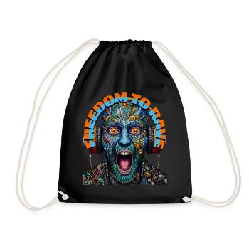 FREEDOM TO RAVE - Crazy Dude with Headphones! - Drawstring Bag - black - Front