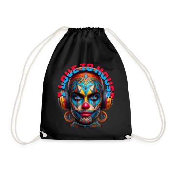 I LOVE TO HOUSE - Cool Clown with Headphones! - Drawstring Bag - black - Front