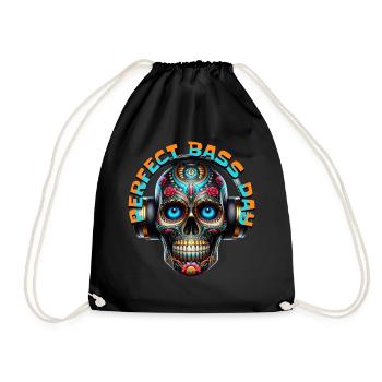 PERFECT BASS DAY - Cool Skull with Headphones! - Drawstring Bag - black - Front
