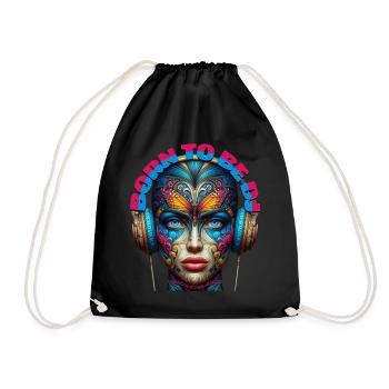BORN TO BE DJ - Cool Woman with Headphones! - Drawstring Bag - black - Front