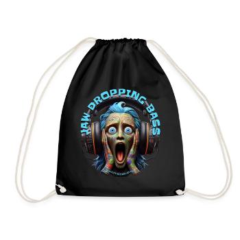JAW DROPPING BASS – Funny Dude with Headphones! - Drawstring Bag - black - Front