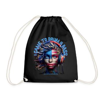 I CAME TO DRUM & BASS – Curly Hair with Headphones - Drawstring Bag - black - Front