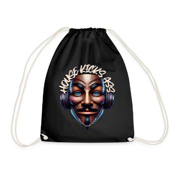 HOUSE KICKS ASS – Cool Dude with Headphones! - Drawstring Bag - black - Front