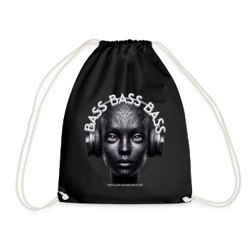 BASS BASS BASS - Cool Human with Headphones! - Drawstring Bag - black - Front