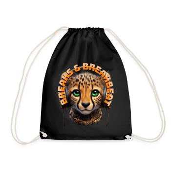 BREAKS & BREAKBEAT - Cute Cheetah with Headphones! - Drawstring Bag - black - Front