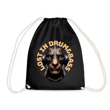 LOST IN DRUM&BASS – Cool Lion/Leo with Headphones! - Drawstring Bag - black - Front