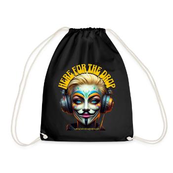HERE FOR THE DROP – Cool he/she with Headphones! - Drawstring Bag - black - Front