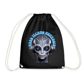 HARD TECHNO HUMANOID – Cool Grey Dude Headphones! - Drawstring Bag - black - Front