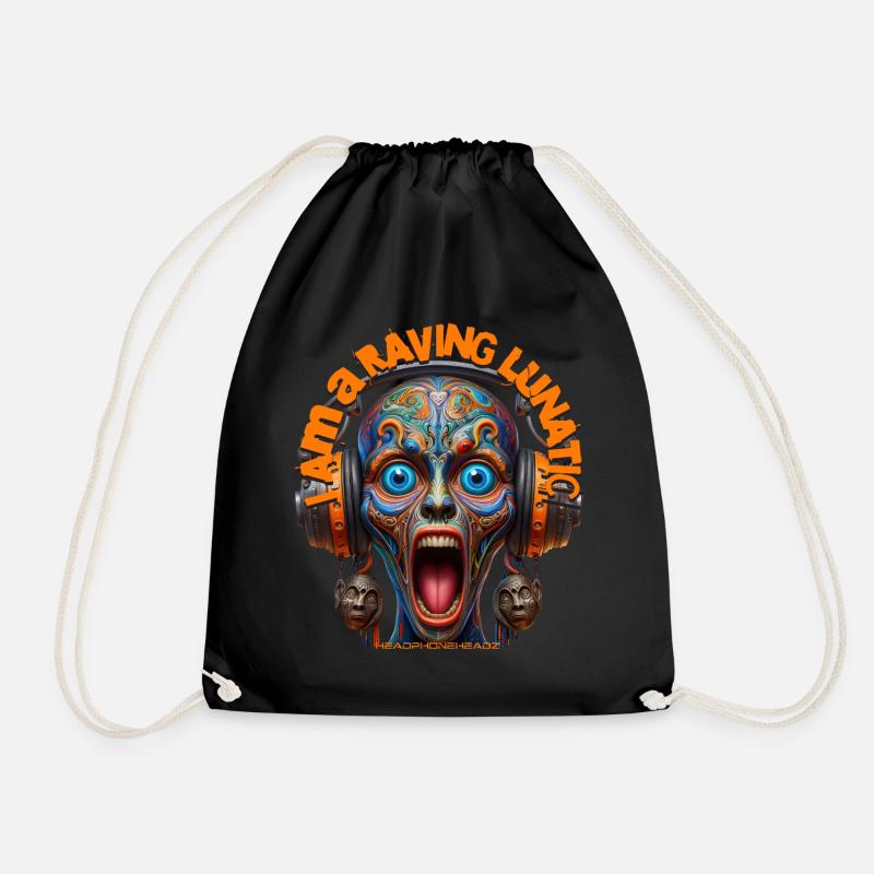 I AM A RAVING LUNATIC - Cool Creature & Headphones - Drawstring Bag - black