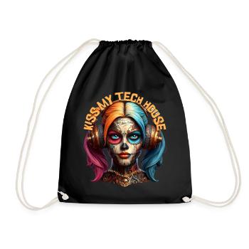 KISS MY TECH HOUSE - Cool Girl with Headphones! - Drawstring Bag - black - Front