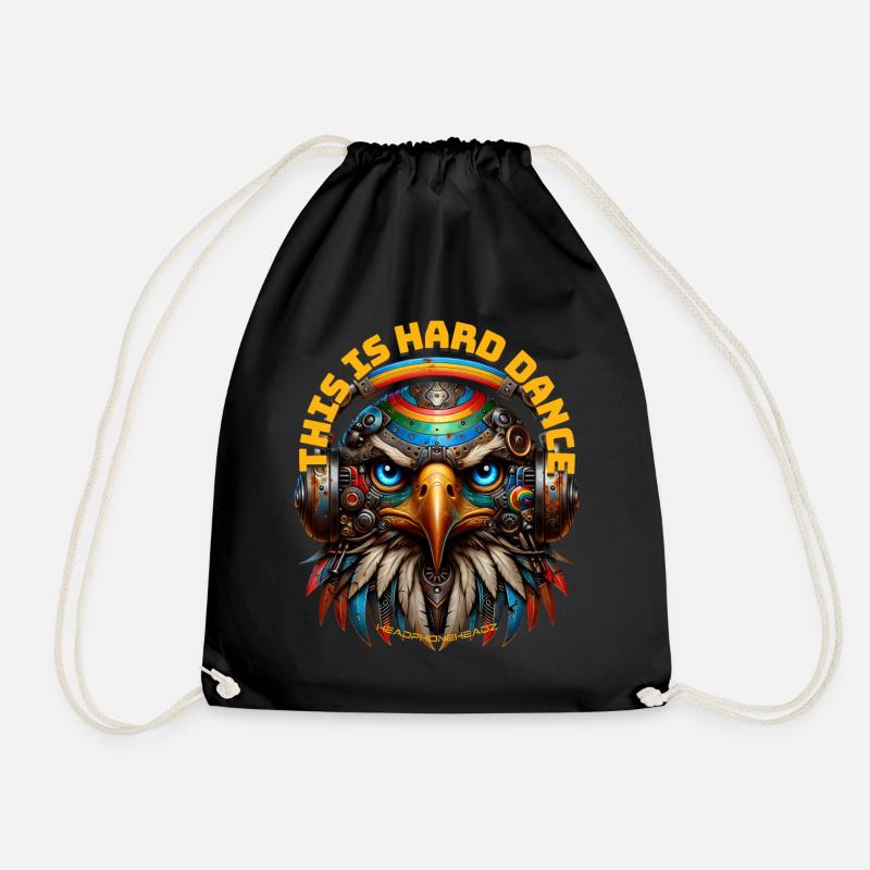 THIS IS HARD DANCE - Cool Eagle with Headphones! - Drawstring Bag - black