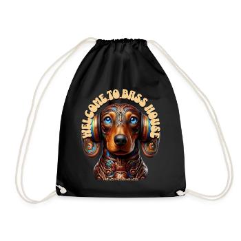 WELCOME TO BASS HOUSE - Dachshund with Headphones! - Drawstring Bag - black - Front