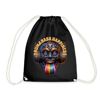 DRUM&BASS HAPPINESS - Happy Creature & Headphones! - Drawstring Bag - black - Front