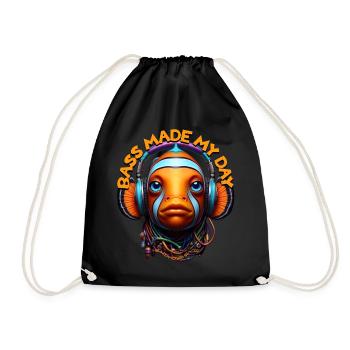 BASS MADE MY DAY - Cool Clownfish with Headphones! - Drawstring Bag - black - Front