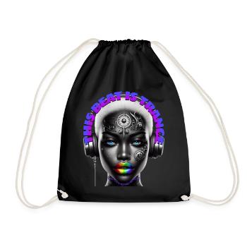 THIS BEAT IS TRANCE - Cool Woman with Headphones! - Drawstring Bag - black - Front